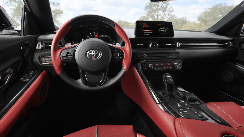 Illustration for article titled Harlequin Car Interiors Are Silly, Even on the 2020 Toyota Supra